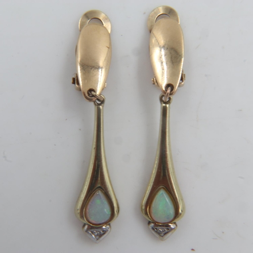 16 - 9ct gold opal and diamond set clip on earrings, 5.3g. UK P&P Group 0 (£6+VAT for the first lot and £... 