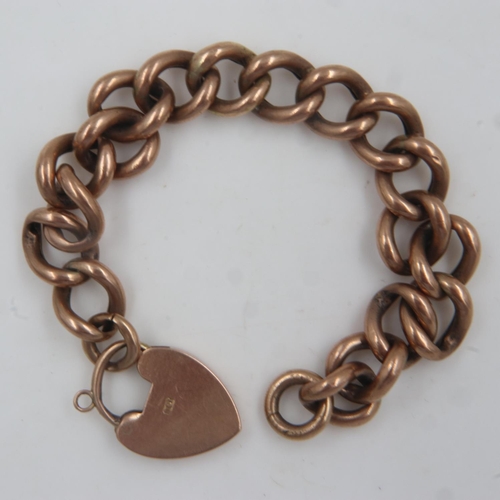 2 - 9ct rose gold bracelet with heart lock clasp, L: 19 cm, 14.6g. UK P&P Group 0 (£6+VAT for the first ... 