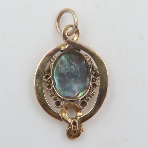 4 - Victorian unmarked 15ct gold and abalone shell pendant in the form of a snake, H: 30 mm, 3.2g. UK P&... 