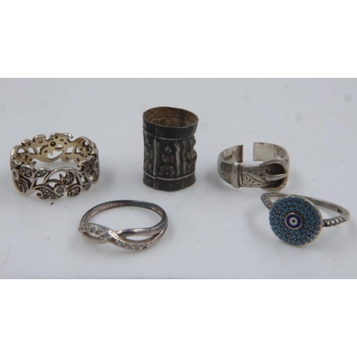 5 - Five 925 silver rings, mixed sizes. UK P&P Group 0 (£6+VAT for the first lot and £1+VAT for subseque... 