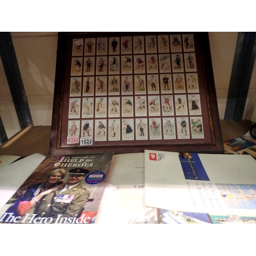 1022 - Framed cigarette cards nostalgia reprint and three broke bond tea albums. Not available for in-house... 