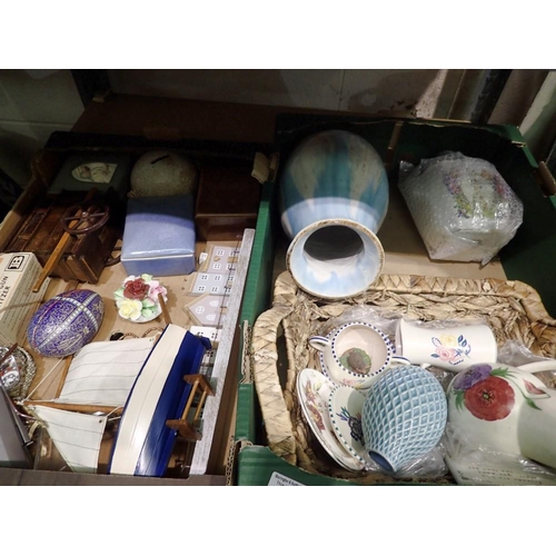 1039 - Two trays of mixed items including boxes and large vase. Not available for in-house P&P