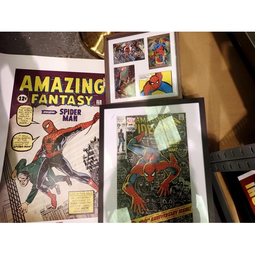 1056 - Three framed Spiderman prints. Not available for in-house P&P