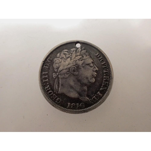 1077 - 1816 silver shilling pendant of George III. UK P&P Group 0 (£6+VAT for the first lot and £1+VAT for ... 