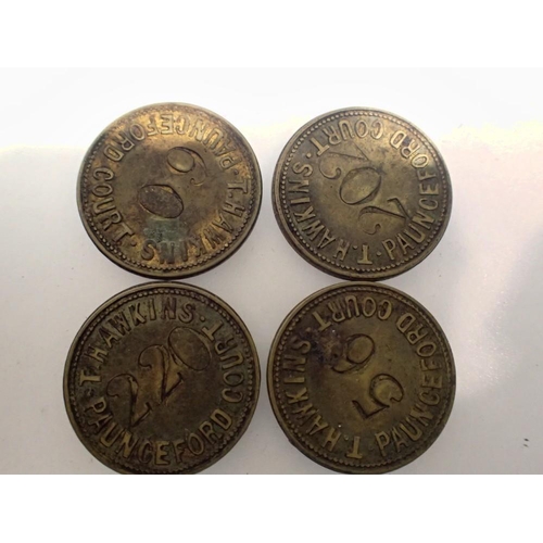 1081 - Four 19th century T Hawkins of Paunceford court hops tokens. UK P&P Group 0 (£6+VAT for the first lo... 