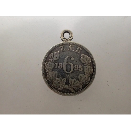 1089 - 1895 - South African silver ZAR sixpence pendant. UK P&P Group 0 (£6+VAT for the first lot and £1+VA... 