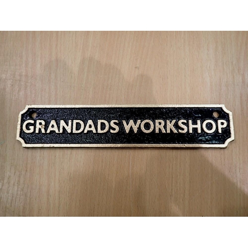 1826 - Cast iron Grandads workshop sign, W: 18 cm.