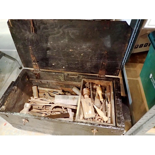 1837 - vintage tool box with hand tool contents. Not available for in-house P&P