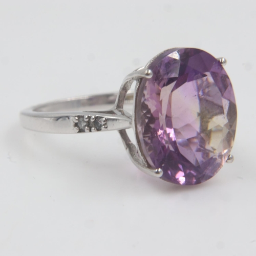 52 - 9ct white gold ametrine and diamond set ring, size N, 3.7g. UK P&P Group 0 (£6+VAT for the first lot... 