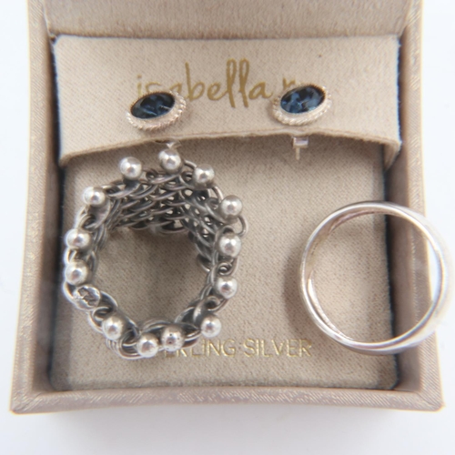 53 - Pair of 925 silver stone-set earrings and two 925 silver rings. UK P&P Group 1 (£16+VAT for the firs... 