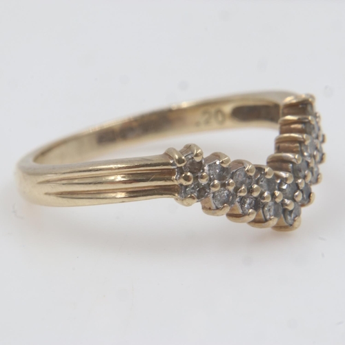 56 - 9ct gold wishbone ring set with diamonds, 0.20cts, size K, 2.2g. UK P&P Group 0 (£6+VAT for the firs... 