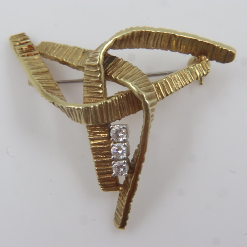 75 - Continental asymmetric 14ct gold diamond-set brooch, boxed, 7.3g. UK P&P Group 0 (£6+VAT for the fir... 