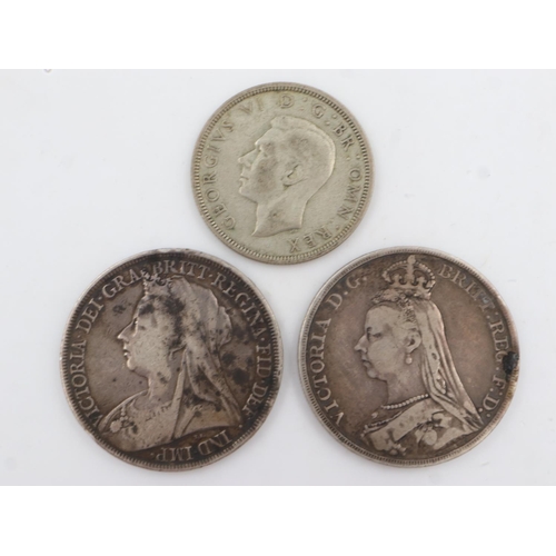 127 - Two Victorian silver crowns 1890 and 1898 with a 1945 half crown. UK P&P Group 0 (£6+VAT for the fir... 