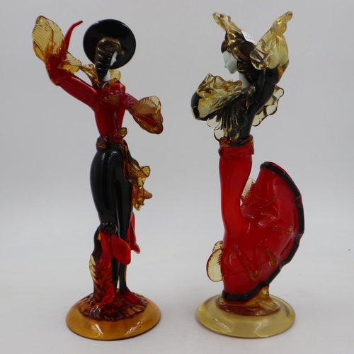 288 - Art glass figure of a dancer in red, black and yellow glass, H: 42 cm. Not available for in-house P&... 