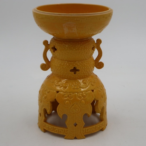 294 - Early 20th century Chinese oil burner, decorated in Imperial yellow glaze, H: 21 cm. UK P&P Group 2 ... 