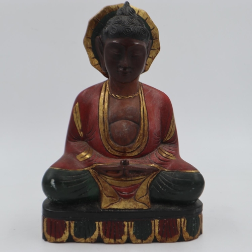 298 - Carved painted wooden Buddha. UK P&P Group 3 (£30+VAT for the first lot and £8+VAT for subsequent lo... 