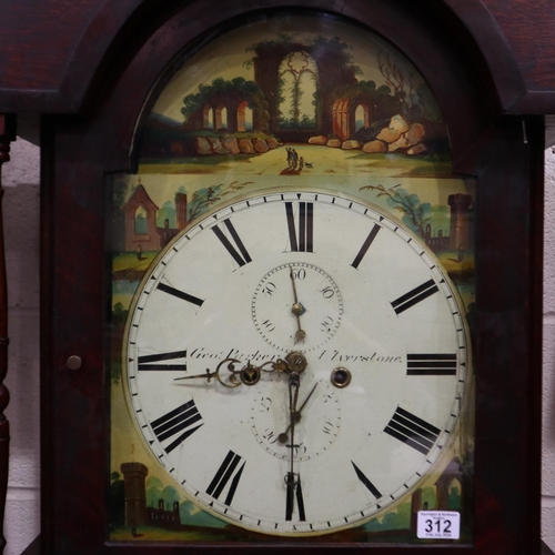 312 - George Parker of Ulverston: an English longcase clock, painted dial with architectural scenes, 8-day... 