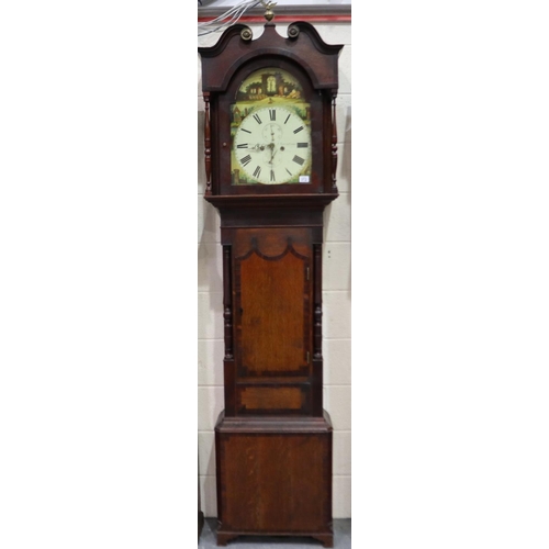 312 - George Parker of Ulverston: an English longcase clock, painted dial with architectural scenes, 8-day... 