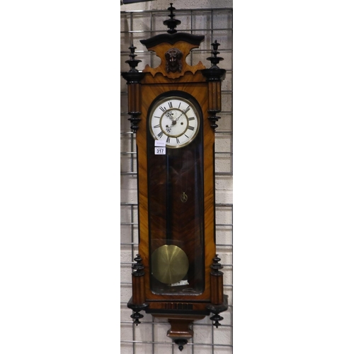 317 - A continental 19th century walnut cased Vienna style wall clock, for restoration, not working. Not a... 