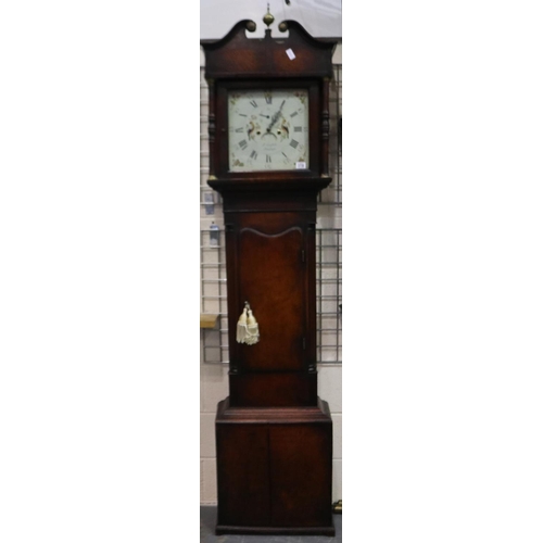 318 - Peter Griffith of Denbigh: Georgian longcase clock, with square enamelled and painted dial decorated... 