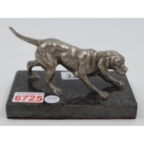 328 - White metal dog on a marble base, L: 17 cm. UK P&P Group 2 (£20+VAT for the first lot and £4+VAT for... 