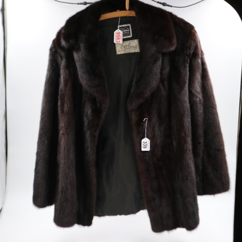 339 - Ladies dark mink jacket, with two side pockets, reverse collar, size 10/12, Dysons Leeds. UK P&P Gro... 