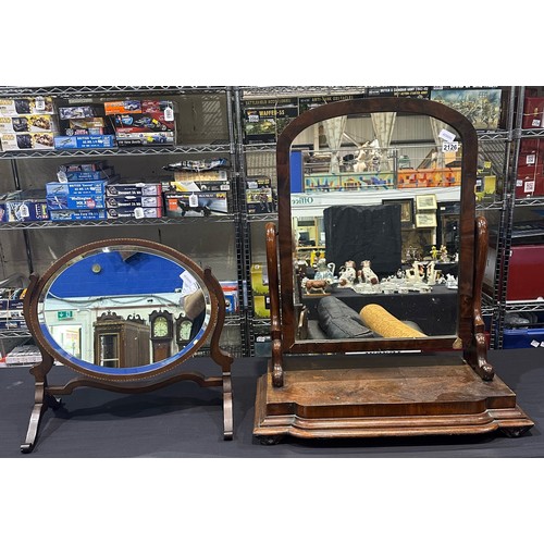 2126 - Victorian mahogany framed toilet swing mirror 68 x 32 x 79 cm H, and a smaller example, both for res... 