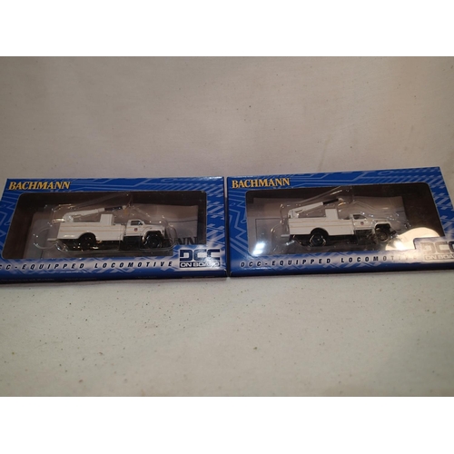 2008 - Two boxed Bachmann #16904 HO Hi Rail equipment truck with crane DCC on board, appear as new. UK P&P ... 