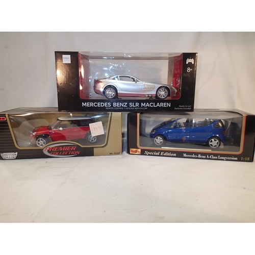 2010 - Three 1/18 scale models, Maisto Mercedes Benz A-Class Long version, Premiere Collection #73100, and ... 