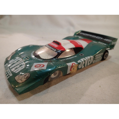 2041 - Three 1/24 scale slot cars, Ferrari 250 GT, and two Le Mans style cars with Parma Flexi 2 sidewinder... 