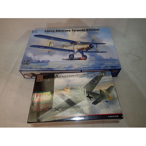 2073 - Two 1/48 scale aircraft kits, Trumpeter Fairey Albacore Torpedo Bomber, Pegasus Messerschmitt BF 109... 