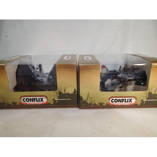 2096 - Two Bachmann Conflix cast buildings, PKCX6502 Ruined Village House, and PKCX6510 Ruined House remova... 