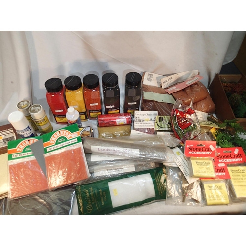 2163 - Selection of scenic scatter material, glue, shakers, plus trees, underlay, plastic building sheets e... 