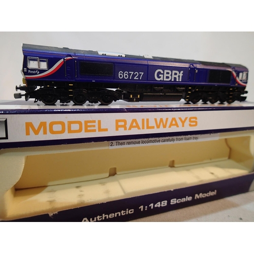 2203 - N gauge, Dapol ND0748, class 66, GBRF/First livery, 66727, near mint, alternate couplings fitted, st... 