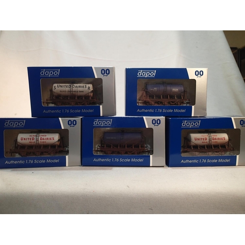 2262 - OO scale, five Dapol six wheel Mick tankers, all weathered, excellent condition, plain boxes. UK P&P... 