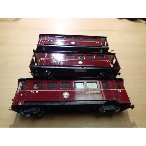 2274 - 16mm/SM32 narrow gauge running on O gauge track, scratch built three car set with light and passenge... 