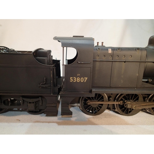 2339 - Gauge 1, lit built class 7F, 2.8.0 and tender, 53807, black, late crest, weathered, two rail fire sc... 