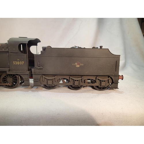 2339 - Gauge 1, lit built class 7F, 2.8.0 and tender, 53807, black, late crest, weathered, two rail fire sc... 