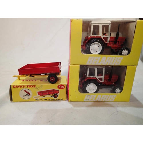 2343 - Two 1/43 scale tractors, Belarus scale model, Traktorexport, made in USSR, near mint, wear to boxes,... 