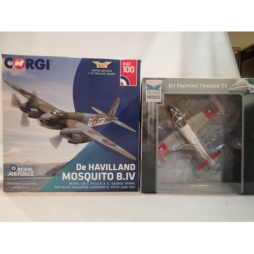 2350 - Two 1/72 scale aircraft models, Corgi Centenary Collection, Mosquito BIV June 1942, RAF 105 squadron... 