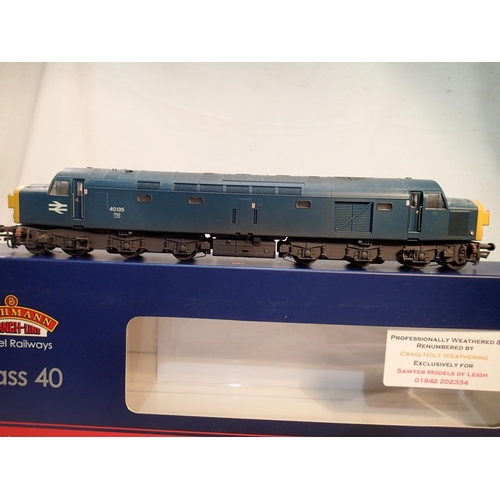 2407 - OO scale Bachmann 32-486 class 40 diesel, renumbered and weathered to 40135, BR blue, excellent cond... 