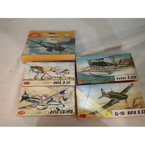 2431 - Five 1/72 scale aircraft kits, KP Models: Avia CS-199, Avia B.35, Avia B.33, Letov S328, , and Remus... 