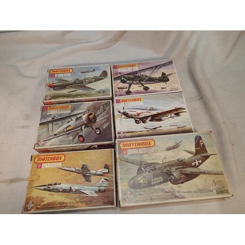 2434 - Six 1/72 scale Matchbox aircraft kits, Starfighter, Douglas Boston, Mustang Gloster Gladiator, Hensc... 