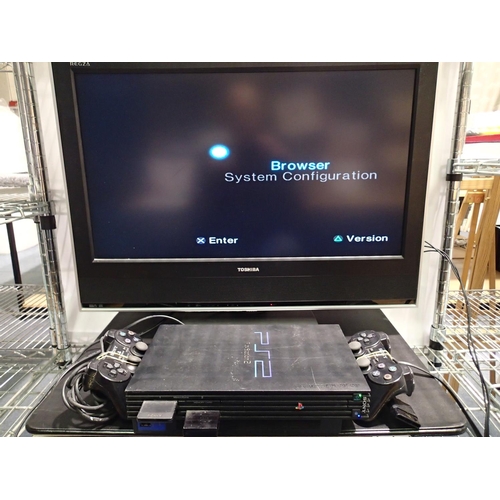 2458 - Sony PlayStation 2 with PSU, two controllers, memory card and AV cables, working. UK P&P Group 3 (£3... 