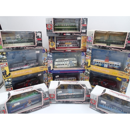 2493 - Thirteen Corgi original omnibus Blackpool tram models, all different, in excellent / boxed  conditio... 