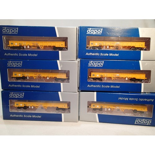 2364 - N gauge, six Dapol J.N.A Falcon wagons, Network Rail yellow, 005, two 006, 007 and two 008, near min... 