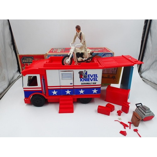 2501 - Ideal Scramble Van, Evil Knievel boxed playset, appears complete, damages as pictured. UK P&P Group ... 