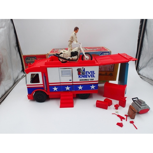 2501 - Ideal Scramble Van, Evil Knievel boxed playset, appears complete, damages as pictured. UK P&P Group ... 