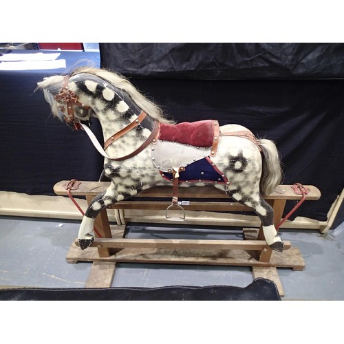 2201 - Collinsons of Liverpool rocking horse, frame length 123 cm, in need of a little tlc. Not available f... 