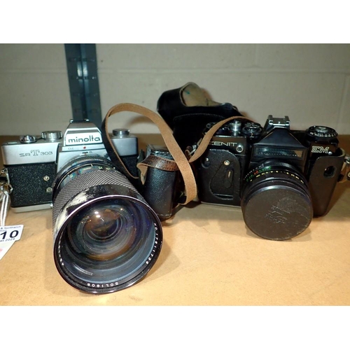 1010 - Zenit & Minolta 35mm SLR cameras with lenses & accessories. Not available for in-house P&P